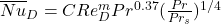 \overline{Nu}_D = C Re_D^m Pr^{0.37} (\frac{Pr}{Pr_s})^{1/4}