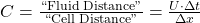 C = \frac{\text{``Fluid Distance''}}{\text{``Cell Distance''}} = \frac{U \cdot \Delta t}{\Delta x}