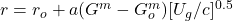 r=r_o+a(G^m-G_o^m)[U_g/c]^{0.5}