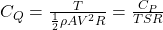  C_Q = \frac{T}{\frac{1}{2}\rho AV^2R} = \frac{C_P}{TSR} 