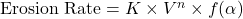 \text{Erosion Rate} = K \times V^n \times f(\alpha)
