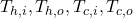  T_{h,i}, T_{h,o}, T_{c,i}, T_{c,o} 
