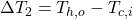  \Delta T_2 = T_{h,o} - T_{c,i} 