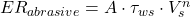 ER_{abrasive} = A \cdot \tau_{ws} \cdot V_s^n