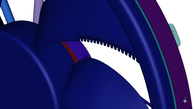 Polyhedra grid over 3D Axial Fan with perforated blade CFD Simulation