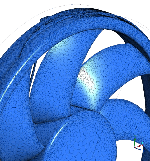 Polyhedra grid over 3D Axial Fan CFD Simulation