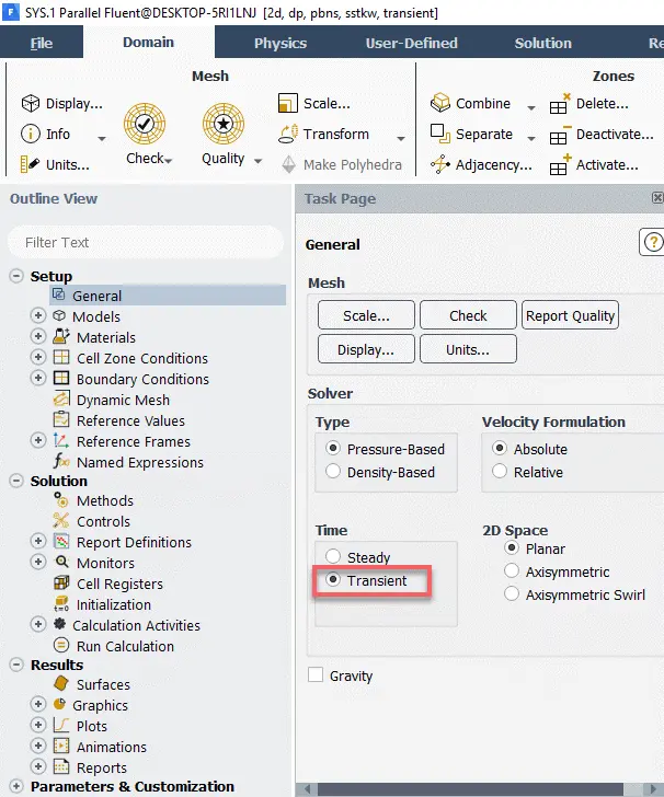 Figure 9- Enabling the unsteady solver