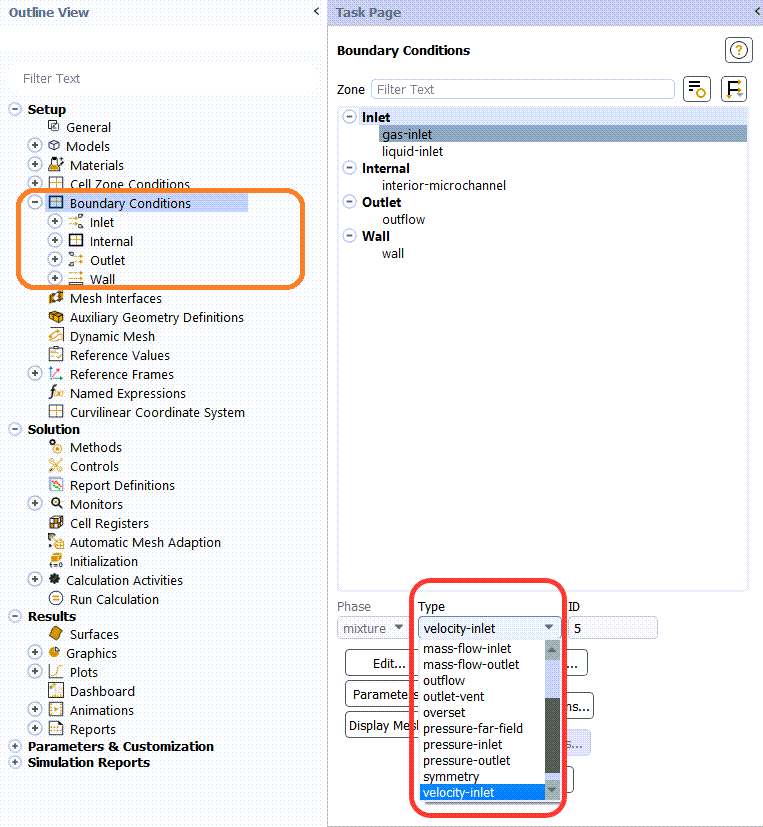 Figure 3- The Schematic of Boundary Conditions Panel in ANSYS Fluent