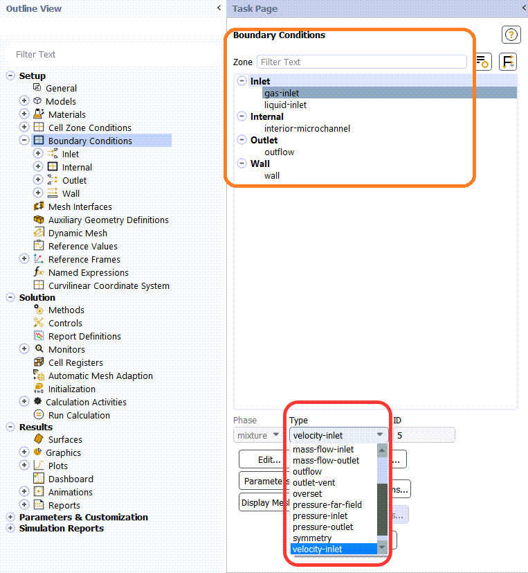 Figure 4- Boundary Conditions Example in ANSYS Fluent