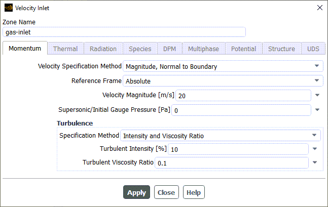 Figure 7- The Schematic of Velocity iInlet Boundary Condition in ANSYS Fluent