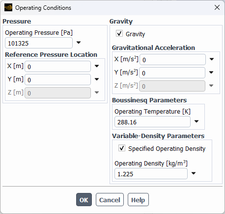 Figure 3- The Operating Conditions Dialog Box