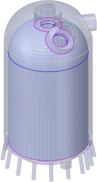 Schematic of water cooling jacket around combustion chamber