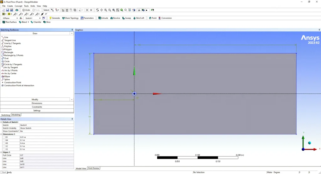 Figure 11- Geometry Setup of the 2D Flow Domain with Cylinder in ANSYS DesignModeler