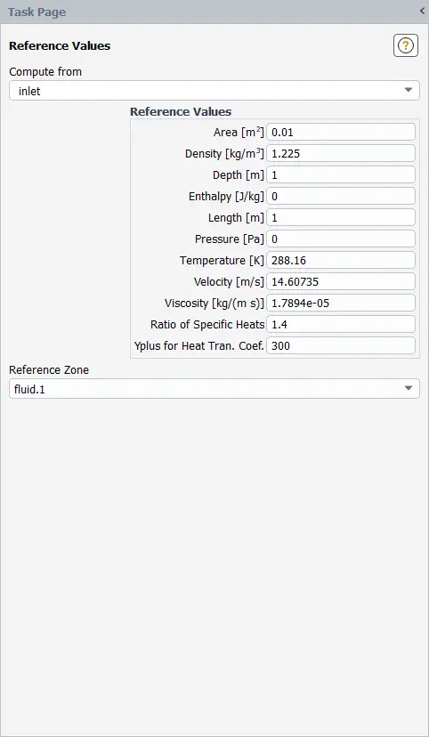 Figure 17- Reference values panel in ANSYS Fluent