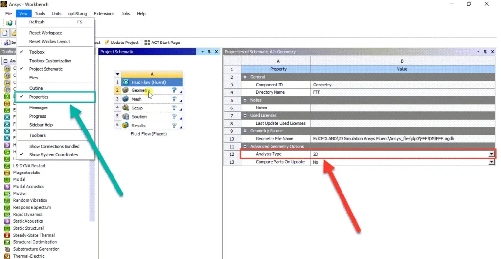 Figure 9- Setting geometry analysis type to 2D in ANSYS Workbench
