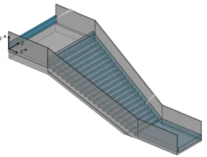 A schematic of the computational domain used for the Spillway CFD simulation, based on the reference paper 