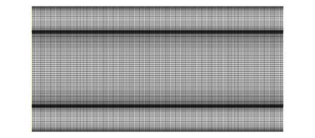 2D Structured Computational Grid with 38,920 cells, showing mesh refinement near the top and bottom walls to capture boundary layer physics in ANSYS Fluent