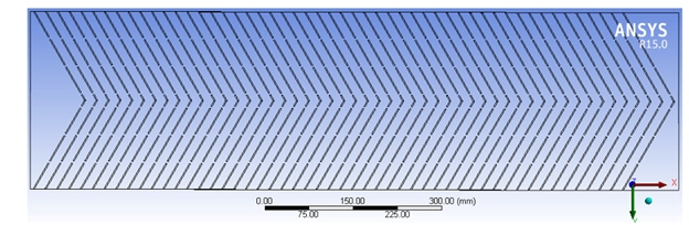 : The detailed geometry of the V-ribs with symmetrical gaps used for the Solar Air Heater CFD study