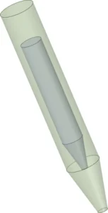 Computational Domain setup, displaying the cylindrical fluid zone and the initial position of the projectile for the Oblique Water Entry Supercavitation analysis