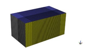 3D Geometry and Structured Mesh of the welding domain, showing the 197,120 hexahedral cells used for the accurate ANSYS Fluent simulation