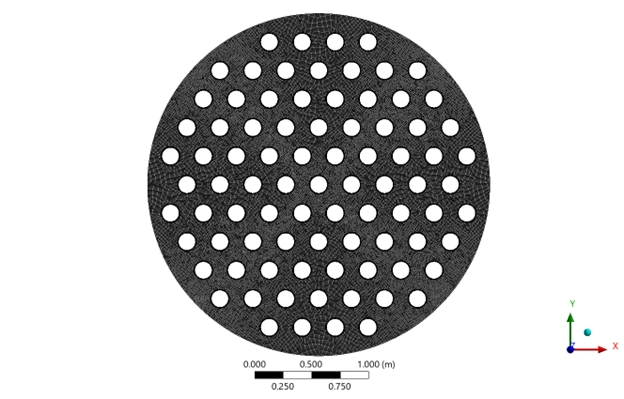 : Unstructured Grid generation in ANSYS Fluent with 72,175 cells, showing the 2D axisymmetric domain and mesh refinement near the circular pipe