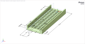 : 3D Geometry and Mesh generated for the Triangular Shaped Pin Fins ANSYS Fluent simulation, showing the hexahedral grid refinement near the fin walls