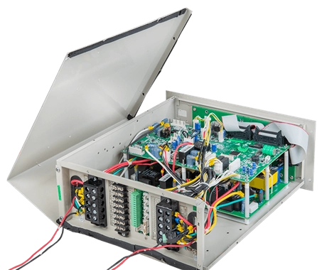 A schematic drawing of the protective electronics enclosure holding sensitive circuit boards