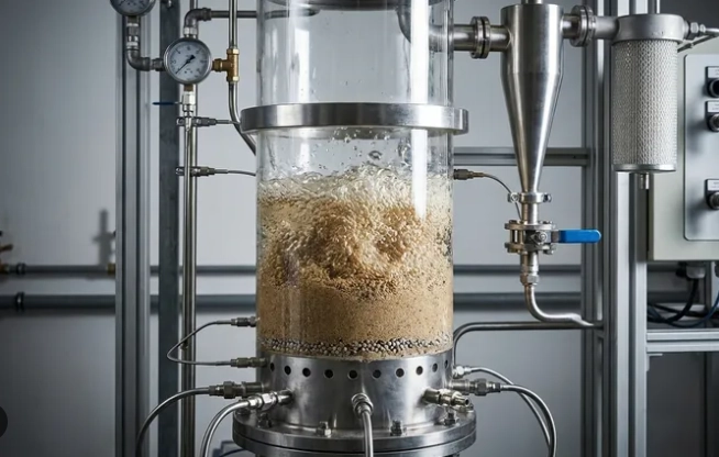 General 3D geometry of the cylindrical fluidized bed reactor used to simulate the floating and burning of heavy coal pieces