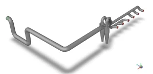 Geometry model, displaying the 3D computer space of the parallel cyclones, the main inlet pipe, and the outlet manifold