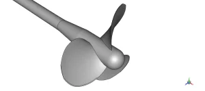 The 3D computer geometry, displaying the DTMB-4119 propeller and the rotating boundary zone