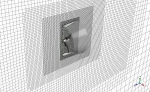 image of Diffuser-Augmented HAWT Aeroacoustics CFD Analysis – ANSYS Fluent Tutorial : Poly-hexcore mesh elements, displaying the highly detailed mesh cells safely wrapped around the solid blade and ring objects to calculate the air perfectly