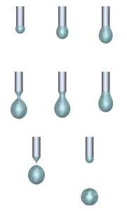 Volume fraction contour showing droplet capillary thinning and pinch-off