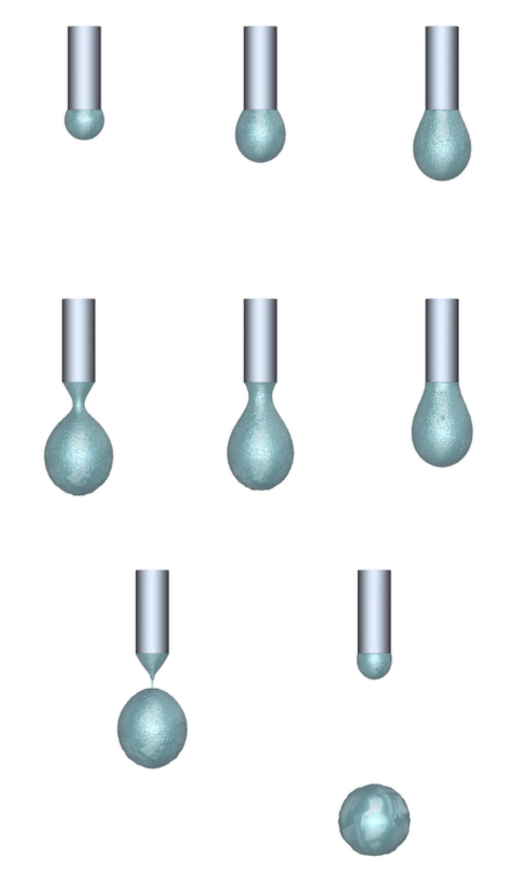 Volume fraction contour showing droplet capillary thinning and pinch-off
