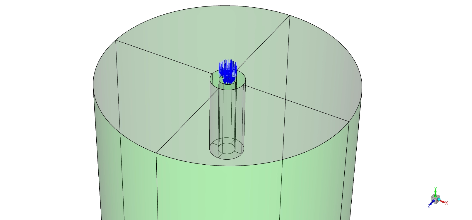 Schematic of cylindrical domain and top nozzle injector for CFD