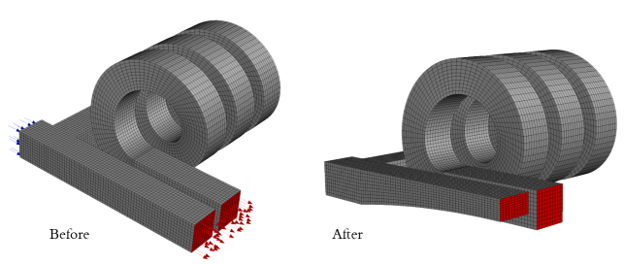 The initial and final computational mesh of our duct geometry. The morphing process maintained this exact topology without requiring a new mesh generation.
