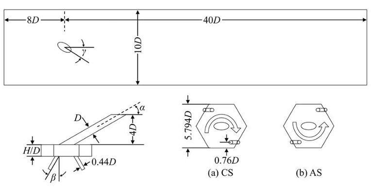 The exact schematic showing the dimensions of the main channel and the hexagonal swirl chamber.