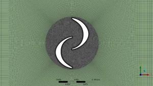 The generated computational grid utilizing high mesh density to capture boundary layer friction around the solid rotor