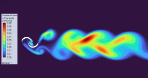 Turbulent kinetic energy contour revealing the von Karman vortex street wake