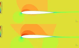 2D Velocity contour proving the optimized wing accelerates air smoothly over the top surface to reach 32.92 [m s^-1].