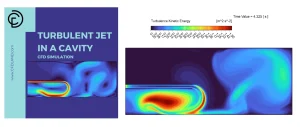 Figure 16:Turbulent jet in a cavity. The turbulence kinetic energy contour shows strong mixing in the jet shear layer.