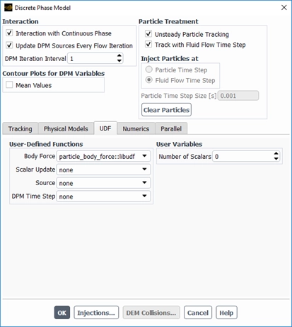 ANSYS Fluent panel showing the User-Defined Functions hooked to apply body forces.