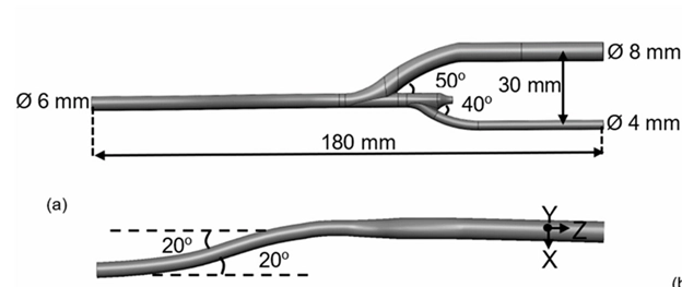 image of Pulsatile Blood Flow CFD Simulation: ANSYS Tutorial 3D geometric model of the proximal anastomosis section for a femoral popliteal bypass