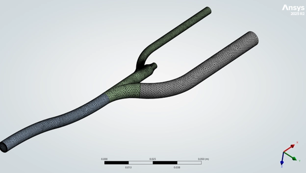 image of Pulsatile Blood Flow CFD Simulation: ANSYS Tutorial Unstructured 3D computational mesh containing densely packed calculation cells