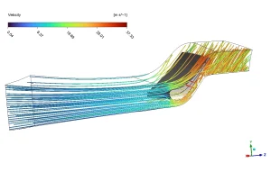 Velocity streamlines and kinetic energy conversion at axial turbine nozzle exit